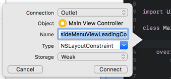 side menu view constraint outlet