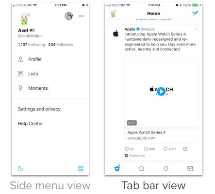 side menu and tab bar